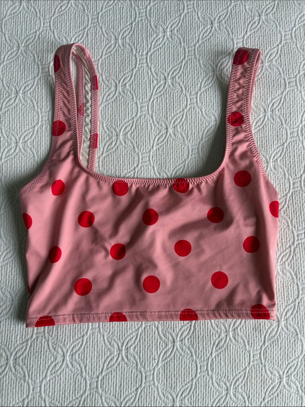 SOLID & STRIPED Pink Bikini Top with Red Polka Dots